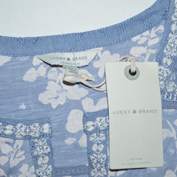 New LUCKY BRAND Top Floral Split Neck sz 1X Blue - Picture 7 of 8